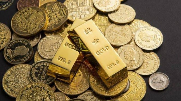 ilustrasi emas batangan dan koin