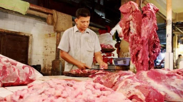 ilustrasi tukang daging di pasar tradisional